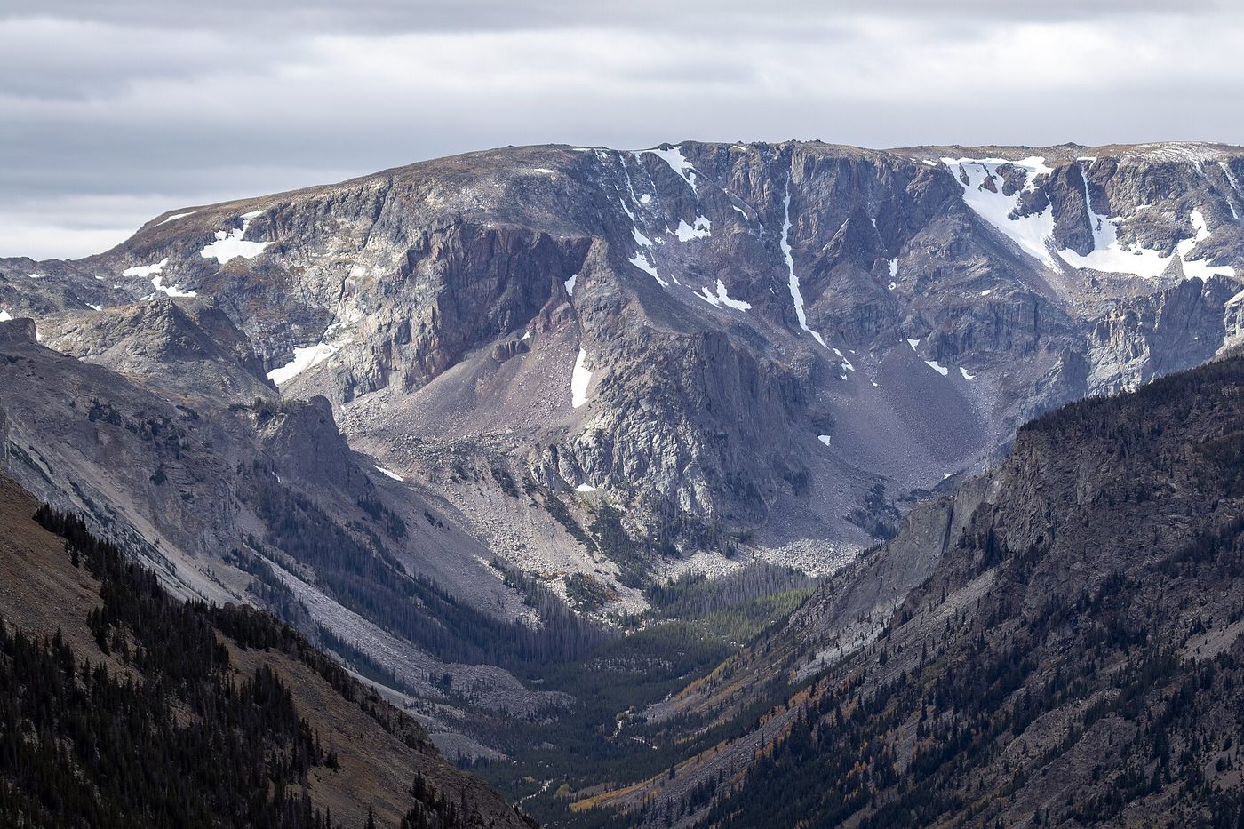 Snow-streaked peaks above the Rock Creek valley on the Beartooth Highway