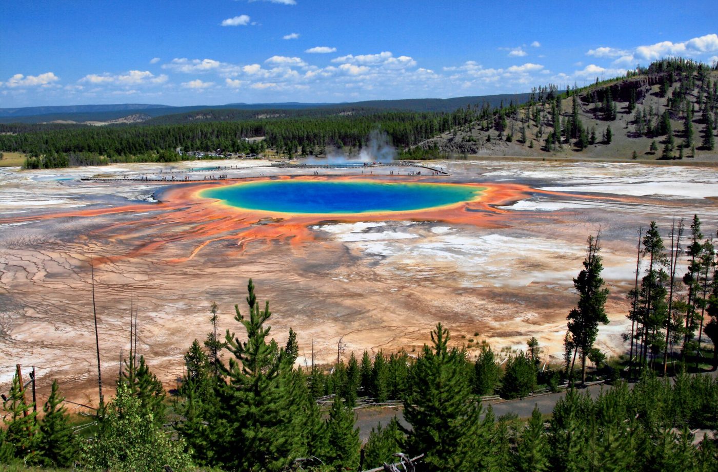 Grand Prismatic Spring seen from the overlook above Midway Geyser Basin