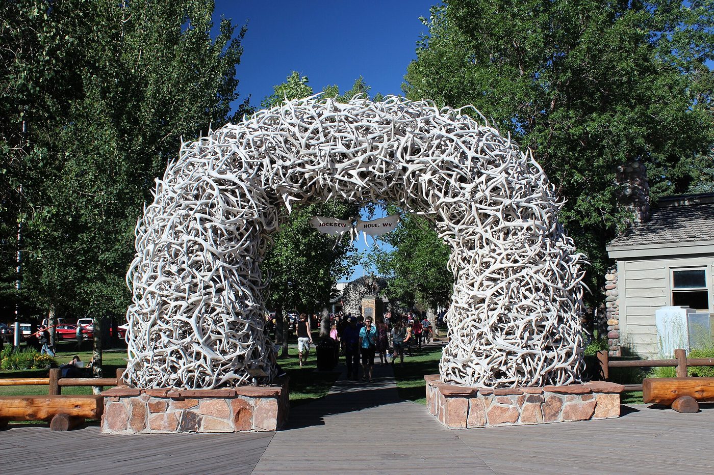 One of the elk antler arches on the town square in Jackson, Wyoming