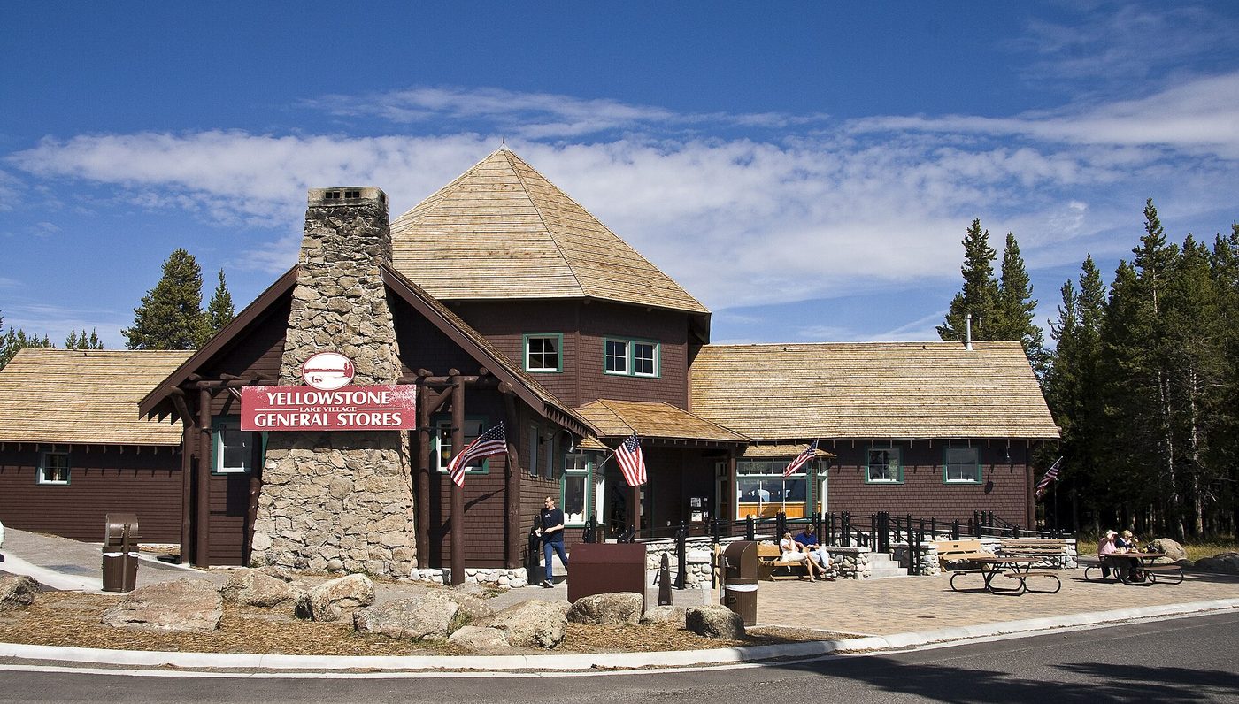 The historic Lake General Store with its stone chimney and shingled roof
